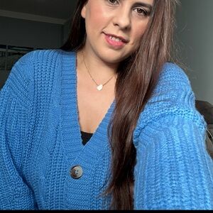 Women's Blue Cardigan Cropped Sweater